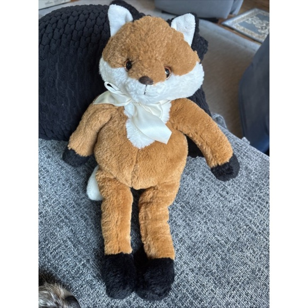The Bearington Collection Soft Cuddly Fox with Bow Multicolor 17" Stuffed Animal